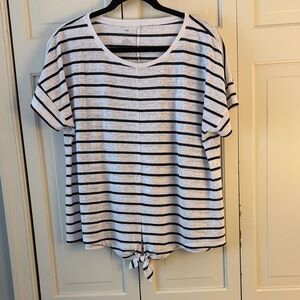 Talbots White & Black Striped Short-Sleeve Tie-Hem Tee